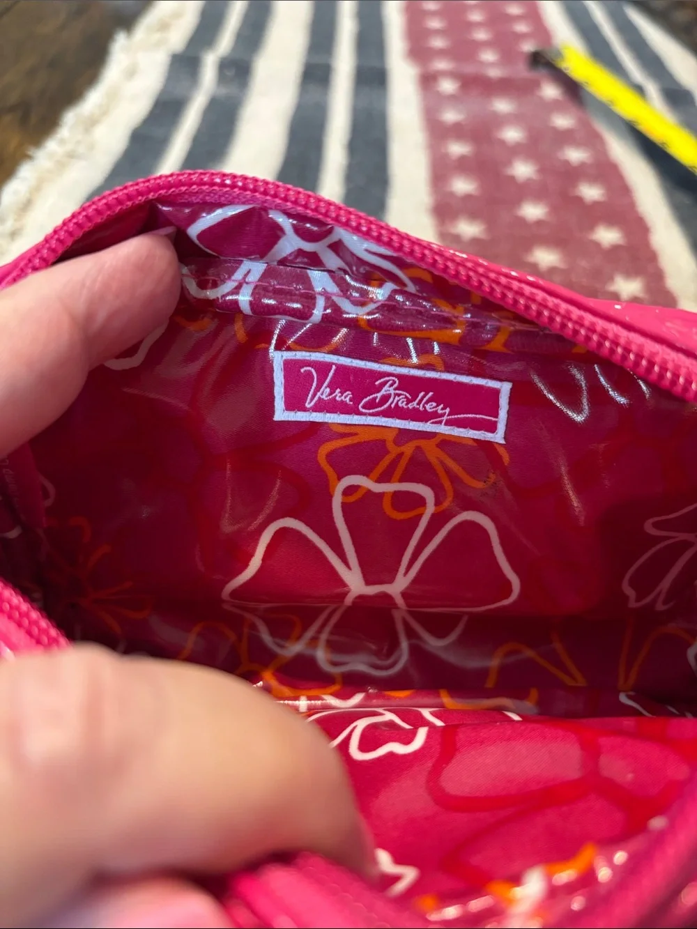 Vera Bradley Hot Pink Quilted Cosmetic Pouch with Silver Accent